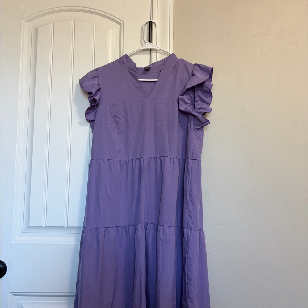 SHEIN Lavender Tiered Ruffle-Sleeve Dress
